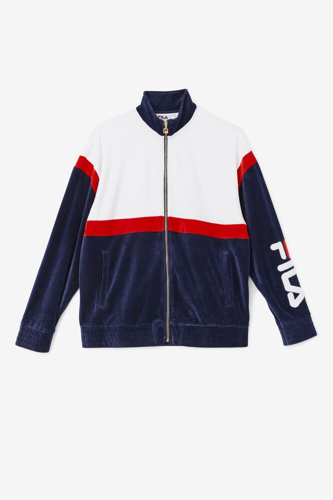 Fila Jacket Mens Navy/White - Mansur Velour - Philippines 1308259-WD